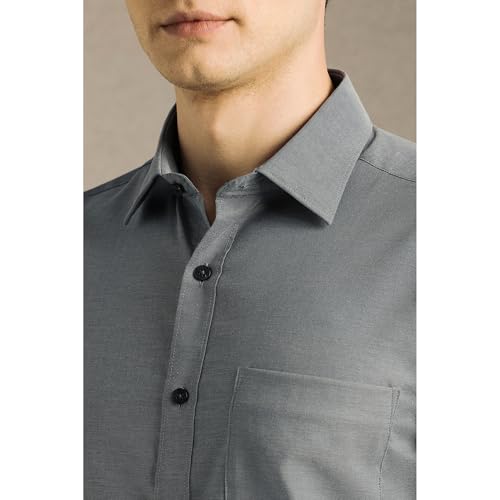 Louis Philippe Men Grey Textured Full Sleeves Formal Shirt - Image 4