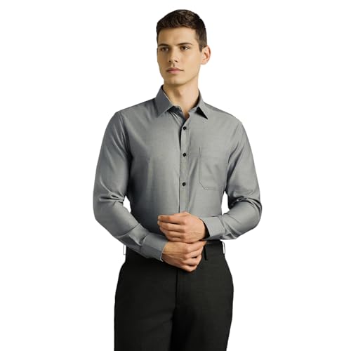 Louis Philippe Men Grey Textured Full Sleeves Formal Shirt - Image 1