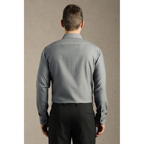 Louis Philippe Men Grey Textured Full Sleeves Formal Shirt - Image 3