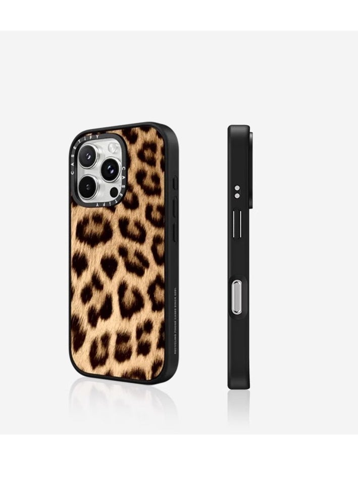For iPhone 14 Pro Max/15 Pro Max/16 Pro Max Leopard design phone case Black Frame