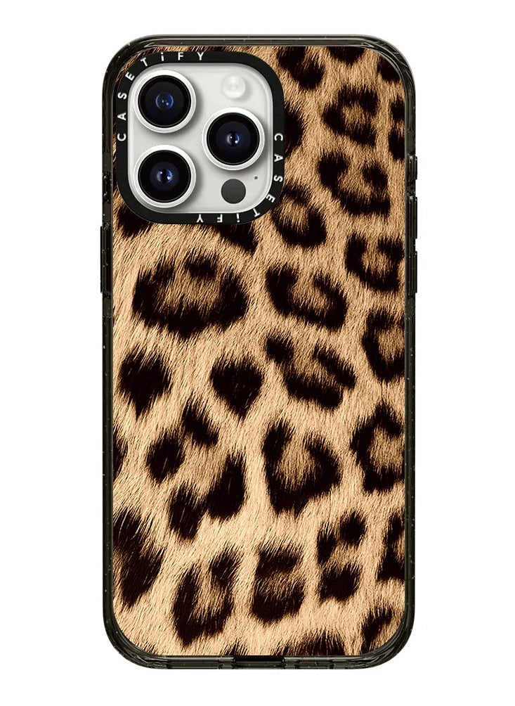 For iPhone 14 Pro Max/15 Pro Max/16 Pro Max Leopard design phone case Black Frame