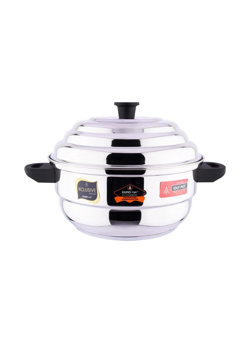 EUROstyle KITCHENWARE COOK WITH COMFORT Eurostyle Royal 10 Idli Pot Stainless Steel with Encapsulated Sandwich Bottom 2 in 1 2 Idli Plates 10 Pits 1 Steamer Plate for idiyappam Dhokla Standard  - Image 1