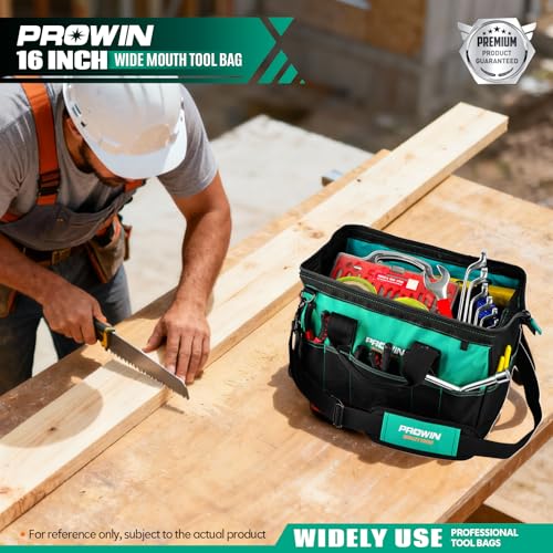 Prowin 16inch Wide Mouth Tool Bag Multipocket Tool Organizer with Adjustable Shoulder Strap Tool Tote Bag for Men - Image 3