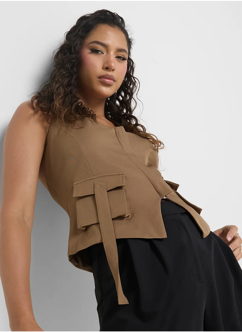 جينجر Halter Neck Vest With Utility Pockets
