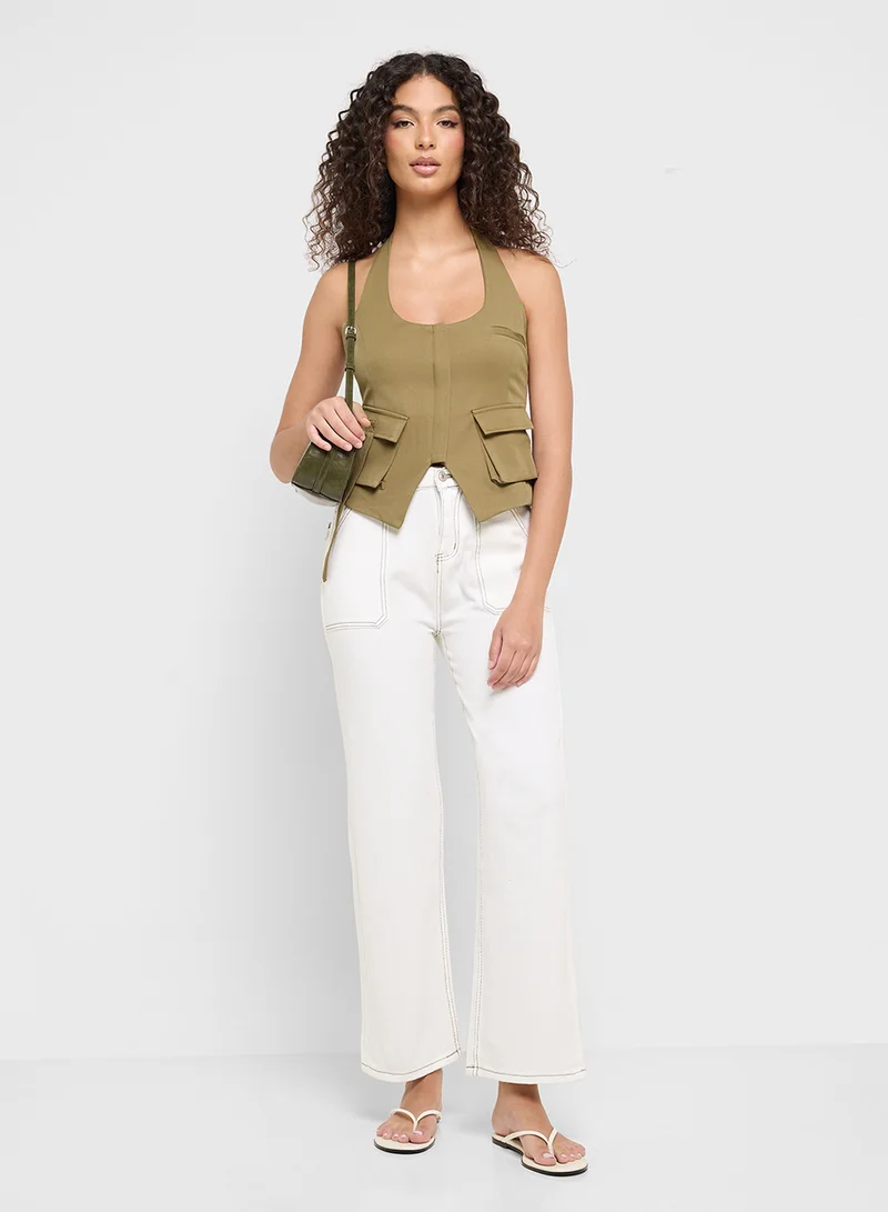 Ginger Halter Neck Vest With Utility Pockets