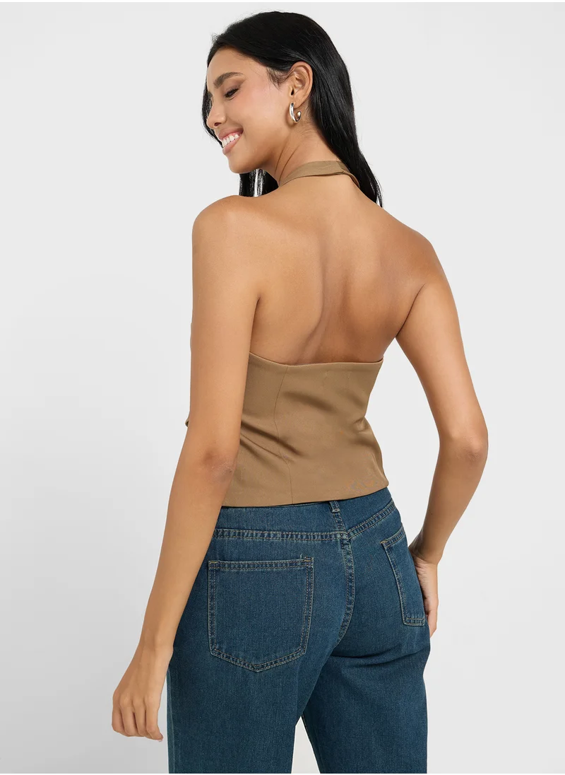 Ginger Halter Neck Vest With Utility Pockets