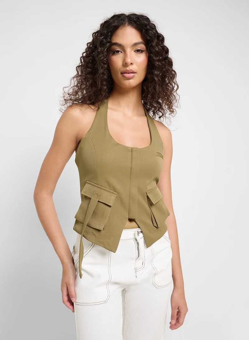 Ginger Halter Neck Vest With Utility Pockets