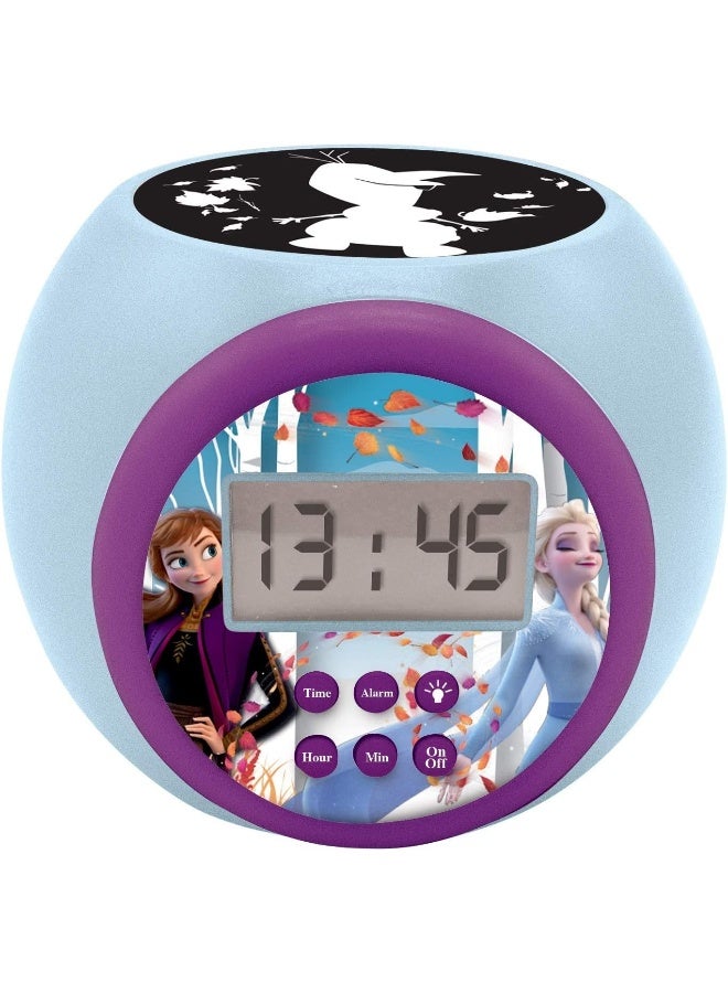 Lexibook Disney Frozen 2 Anna & Elsa Projector Alarm Clock for Kids – Digital LCD Clock with Snooze Alarm, Built-in Night Light & Timer, Ceiling Time Projection, Battery Operated Children’s Clock, Blue/Purple - Image 2