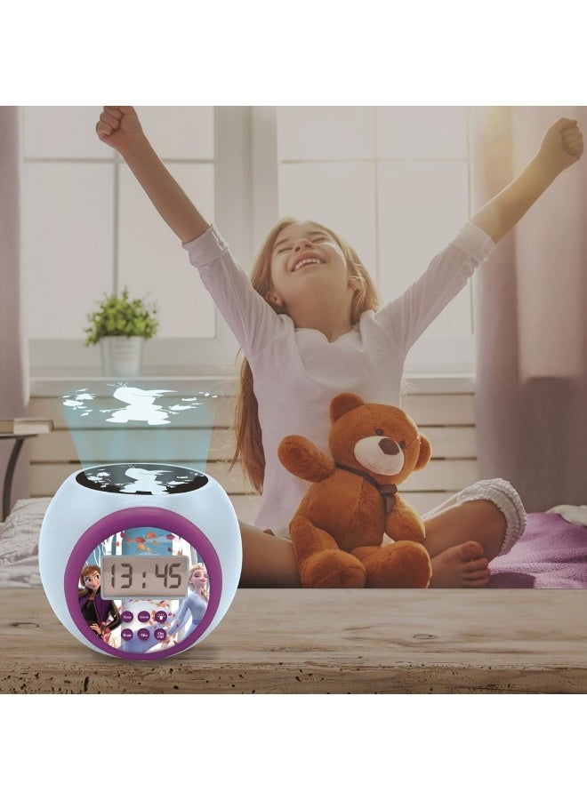 Lexibook Disney Frozen 2 Anna & Elsa Projector Alarm Clock for Kids – Digital LCD Clock with Snooze Alarm, Built-in Night Light & Timer, Ceiling Time Projection, Battery Operated Children’s Clock, Blue/Purple - Image 5