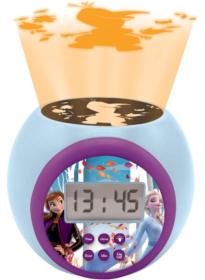 Lexibook Disney Frozen 2 Anna & Elsa Projector Alarm Clock for Kids – Digital LCD Clock with Snooze Alarm, Built-in Night Light & Timer, Ceiling Time Projection, Battery Operated Children’s Clock, Blue/Purple - Image 4
