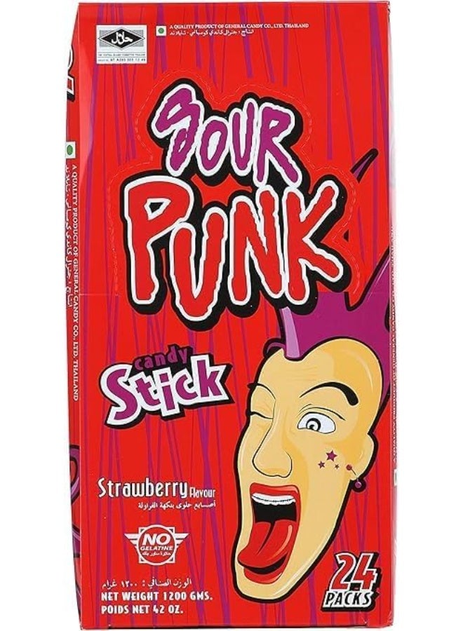 Sour Punk Strawberry Candy Sticks, Tangy & Sweet Chewy Treats, 40g (Pack of 12 - Image 1