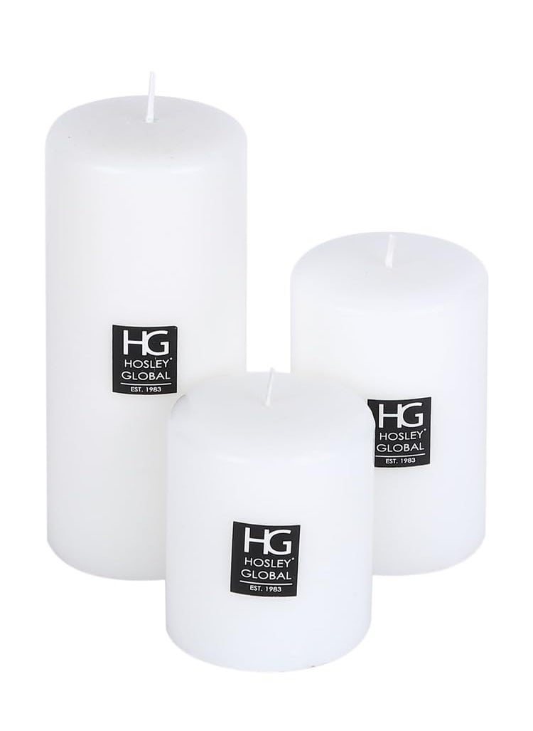 Hosley - Hosley® Unscented White Pillar Candles|Candles Perfect for Home Decor, Birthday, Wedding| Smokeless & Dripless|2.75 Inch Diameter(Pack of 3, 3 inch, 4 inch,6 Inch Long Each) - Image 1
