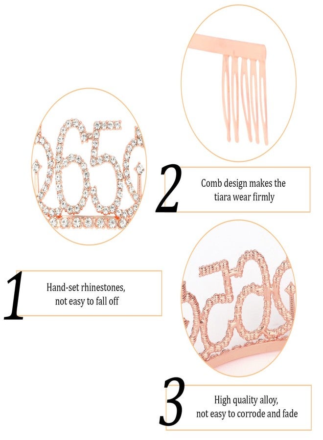 Semato 65th Birthday Gifts for Women 65th Rose Gold Birthday Crown and Sash Kit 65th Birthday Decorations for Women 65th Birthday Party Supplies - Image 2