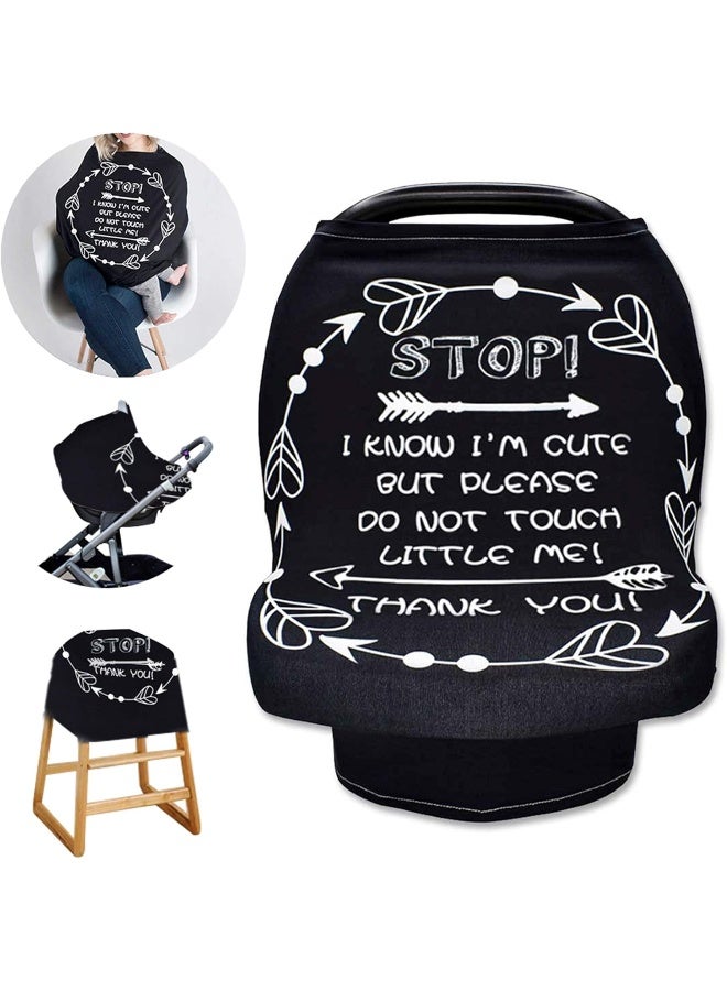 TANOFAR أغطية مقاعد السيارة للأطفال، لافتة عدم اللمس، أغطية عربات الأطفال للمواليد، أغطية متعددة الاستخدامات للرضاعة، فائقة النعومة وقابلة للتنفس، غطاء كرسي عالي، أسود - Image 1