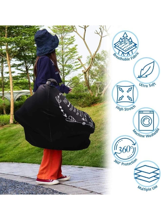 TANOFAR أغطية مقاعد السيارة للأطفال، لافتة عدم اللمس، أغطية عربات الأطفال للمواليد، أغطية متعددة الاستخدامات للرضاعة، فائقة النعومة وقابلة للتنفس، غطاء كرسي عالي، أسود - Image 2