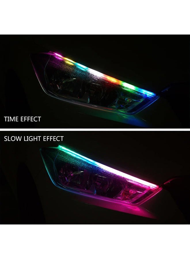 AOTOINK Car Headlight LED Strip, 24Inch RGB Multi Color Headlight Surface LED Daytime Running Lights Flexible DRL Tube Strip Sequential Neon Decorative Switchback Turn Signal Lights APP Contrl 2-Pack - Image 4