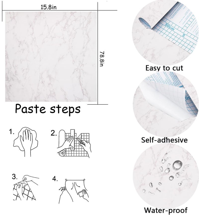 OSECAGE White/Gray Glossy Marble Contact Paper Wallpaper 15.8"x78.7" Peel and Stick Wallpaper Self Adhesive Thick Removable Waterproof DIY Vinyl Film for Kitchen Countertops Cabinet Furniture Refurbishment - Image 4