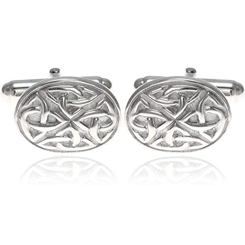 Alexander Castle Men's Cufflinks 925 Sterling Silver Celtic - 17mm x 12mm Oval Celtic Trinity Cufflinks with Jewelry Gift Box - Image 1
