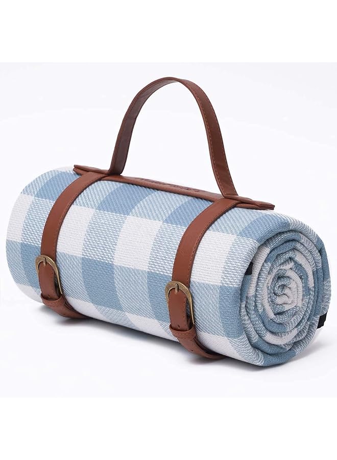 PROMASS بطانية نزهة قابلة للحمل من برومس كبيرة جدًا 200 × 200 سم، حصيرة تخييم، مقاومة للماء والرمال، بطانية خارجية قابلة للطي 3 طبقات لـ 6 إلى 8 بالغين، للتخييم، الحديقة، الشاطئ، العشب، الأماكن المغلقة (أزرق فاتح) - Image 1