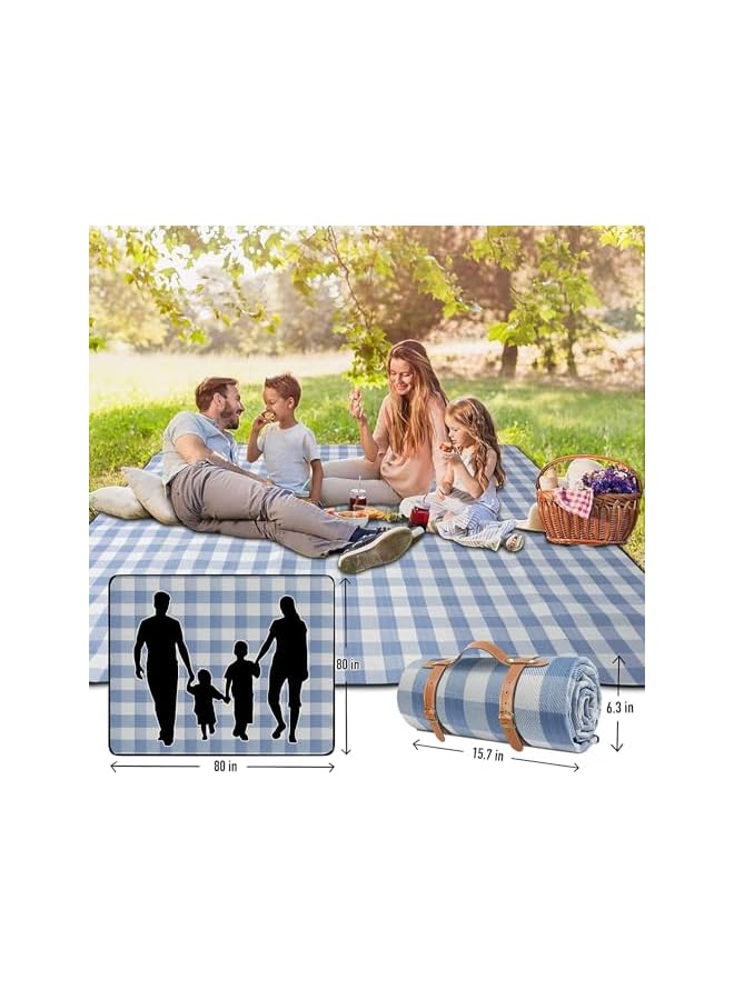 PROMASS بطانية نزهة قابلة للحمل من برومس كبيرة جدًا 200 × 200 سم، حصيرة تخييم، مقاومة للماء والرمال، بطانية خارجية قابلة للطي 3 طبقات لـ 6 إلى 8 بالغين، للتخييم، الحديقة، الشاطئ، العشب، الأماكن المغلقة (أزرق فاتح) - Image 3