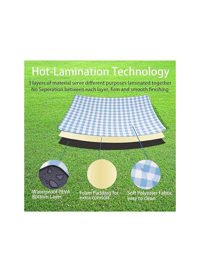 PROMASS بطانية نزهة قابلة للحمل من برومس كبيرة جدًا 200 × 200 سم، حصيرة تخييم، مقاومة للماء والرمال، بطانية خارجية قابلة للطي 3 طبقات لـ 6 إلى 8 بالغين، للتخييم، الحديقة، الشاطئ، العشب، الأماكن المغلقة (أزرق فاتح) - Image 4