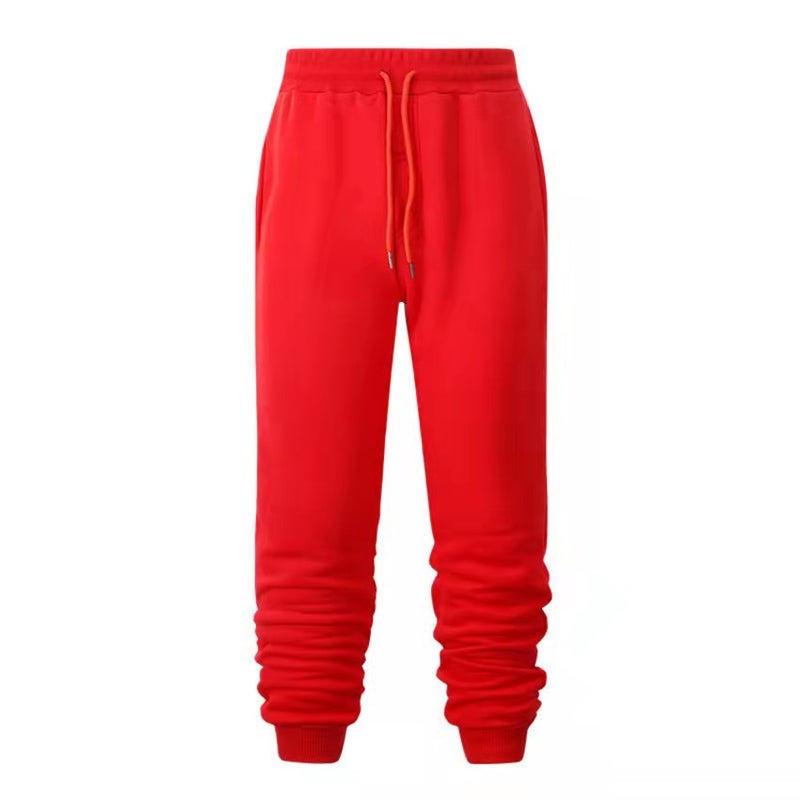 2021 Mens Casual Sweatpants Autumn Winter Solid Color Loose Fit Red 