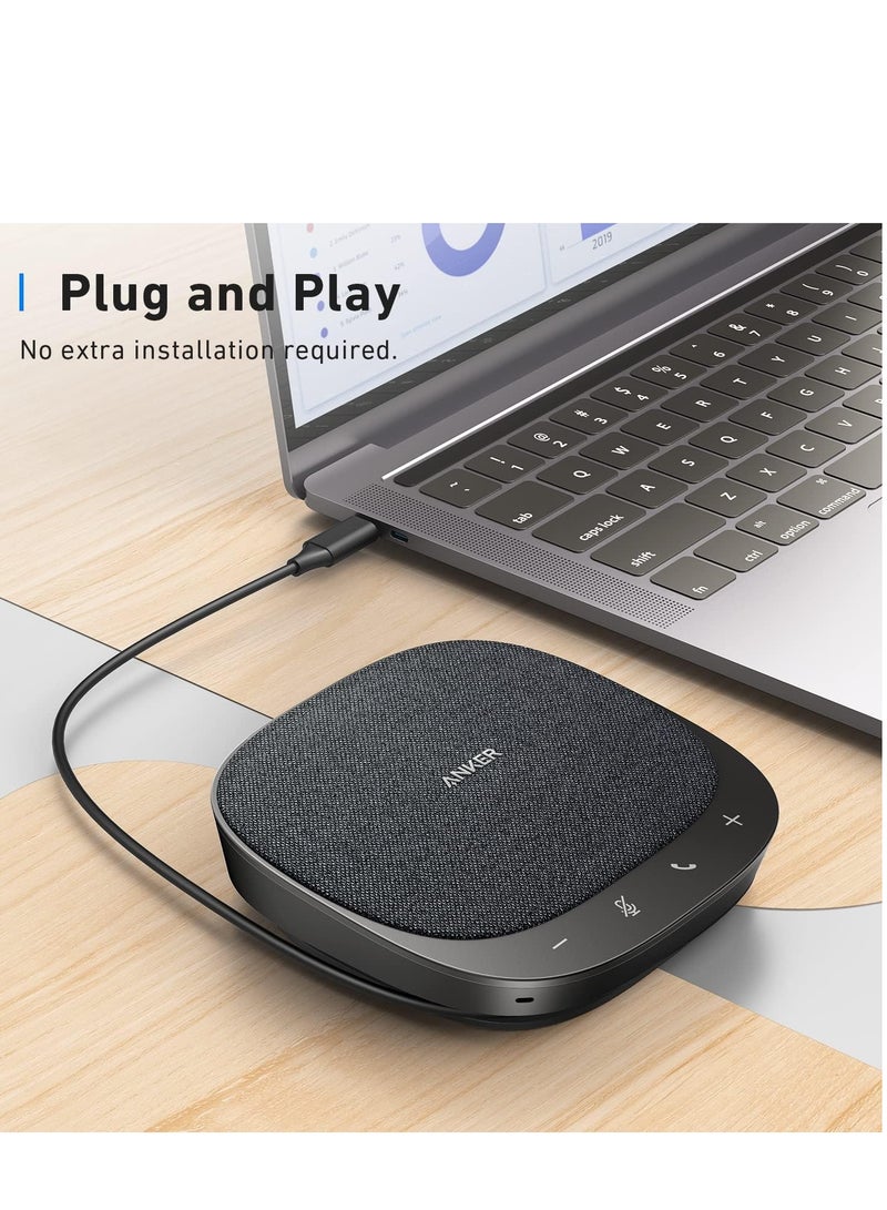 ساوند كور PowerConf S330 USB Speakerphone, Conference Microphone for Home Office, Smart Voice Enhancement, Plug and Play, 360° Voice Coverage via 4 Microphones, and Powerful Sound  - Image 2