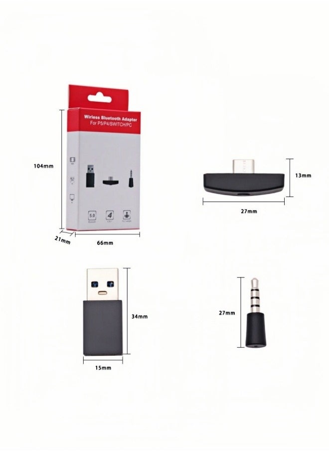 Bluetooth Adapter for Nintendo Switch/Lite, BT 5.0 Wireless Audio Transmitter with Low Latency USB C to A Converter for Bluetooth Headphone Speakers on PS4 PS5 PC Laptop Airpods