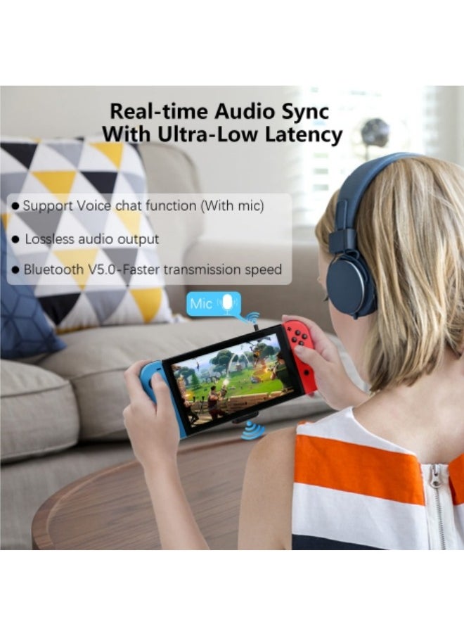 Bluetooth Adapter for Nintendo Switch/Lite, BT 5.0 Wireless Audio Transmitter with Low Latency USB C to A Converter for Bluetooth Headphone Speakers on PS4 PS5 PC Laptop Airpods