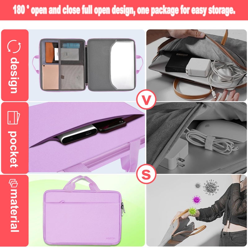 Hseok Laptop Case 13.3-14 inch Briefcase Handbag, Water-Resistant and Shockproof Computer Sleeve Compatible with MacBook Pro 14", Mac Air/Pro 13.3" and 13"-14" Notebooks Chromebooks,Purple - Image 5