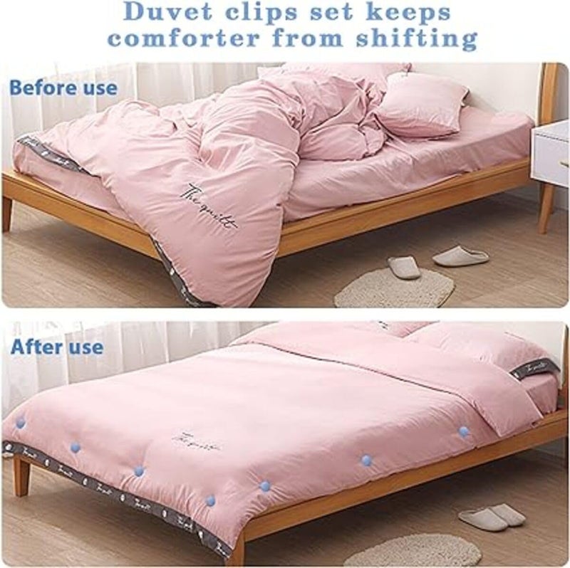 KITQO Quilt Fixing Clips4 Pcs Duvet Cover ClipsMushroom Round Fixing Clips with ButtonsBedroom Duvet Fixing Holder Quilt Cover Pins with Box Blue Pack of 8 - Image 3