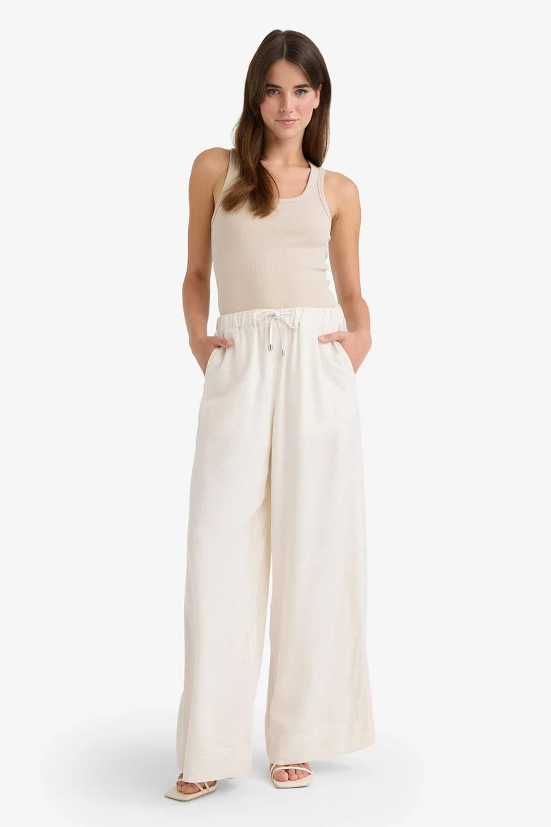 ديفاكتو Wide Leg Linen Blend High Waist Trousers