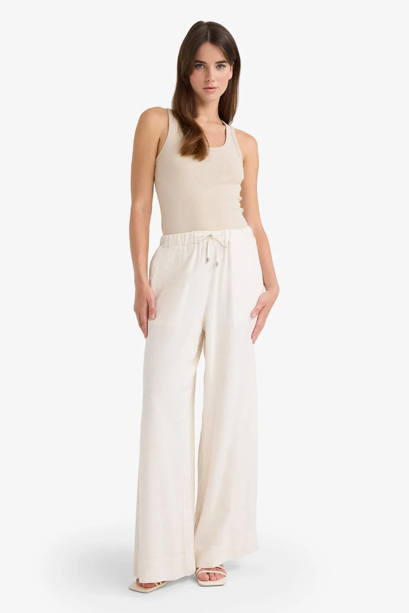 ديفاكتو Wide Leg Linen Blend High Waist Trousers
