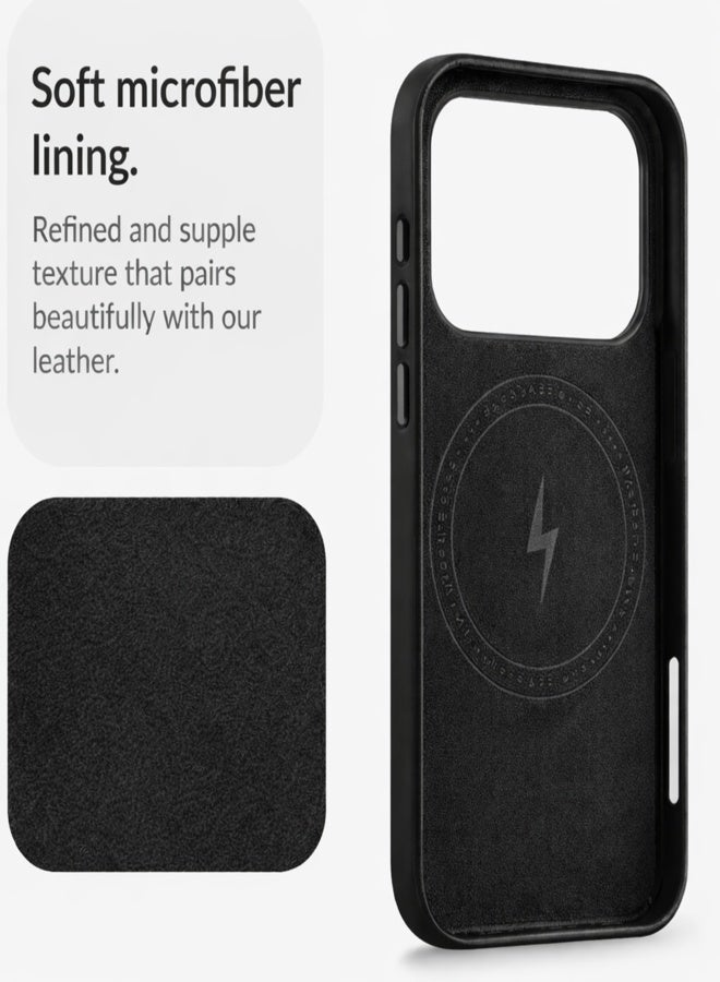 في آر كرييتيف غطاء فاخر من الجلد متوافق مع MagSafe لهاتف iPhone 17 Pro Max - غطاء شحن لاسلكي مغناطيسي، مقاوم للصدمات، حماية مرتفعة للكاميرا – أسود - Image 2