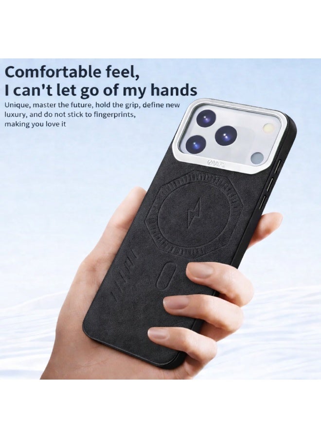 في آر كرييتيف غطاء فاخر من الجلد متوافق مع MagSafe لهاتف iPhone 17 Pro Max - غطاء شحن لاسلكي مغناطيسي، مقاوم للصدمات، حماية مرتفعة للكاميرا – أسود - Image 4