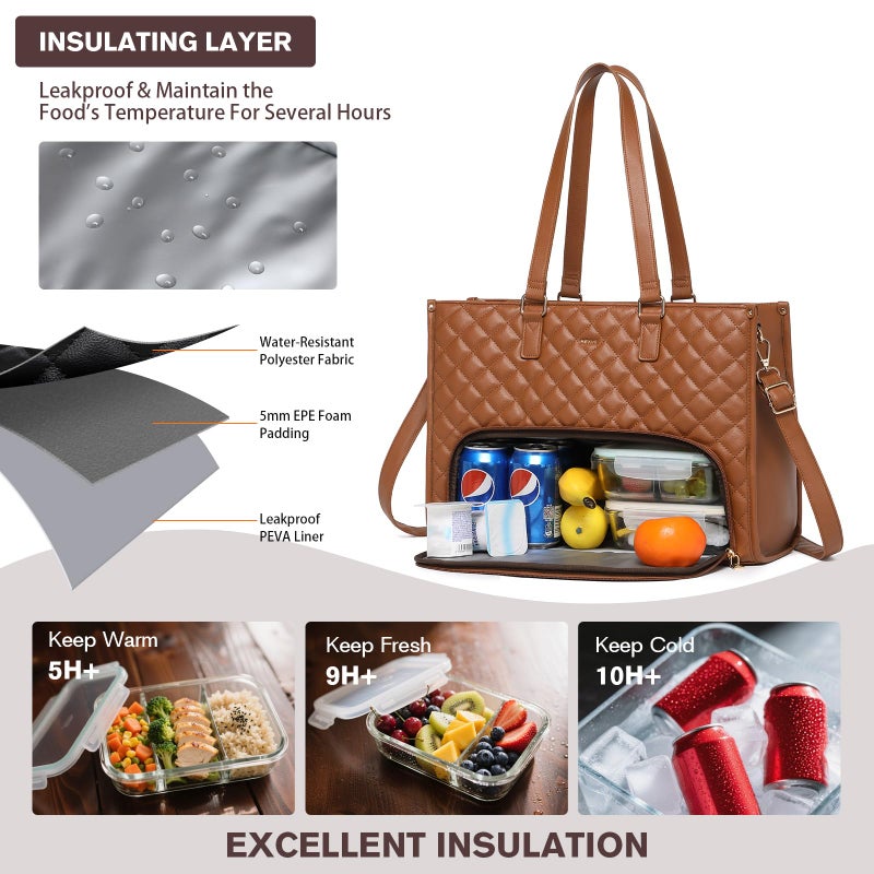 Keyli 3PCS Sets Lunch Tote bag for Women,15.6 Inch Laptop Work Bag with Insulated Lunch Box Compartmentï¼ŒLarge Capacity Quilted Casual Computer Handbag for Office Business Work Nurse Teacher Travel - Image 5