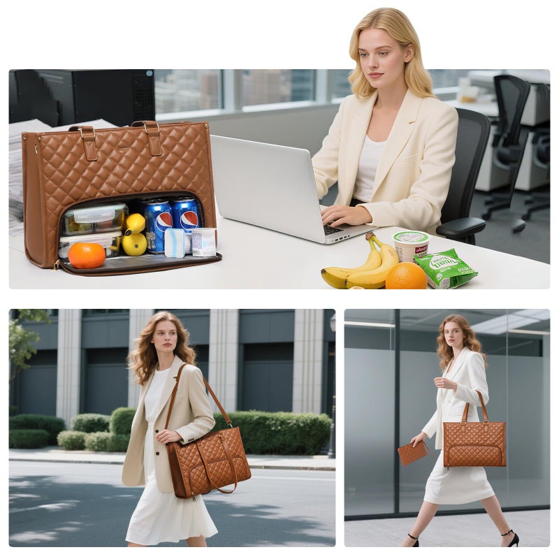 Keyli 3PCS Sets Lunch Tote bag for Women,15.6 Inch Laptop Work Bag with Insulated Lunch Box Compartmentï¼ŒLarge Capacity Quilted Casual Computer Handbag for Office Business Work Nurse Teacher Travel - Image 2