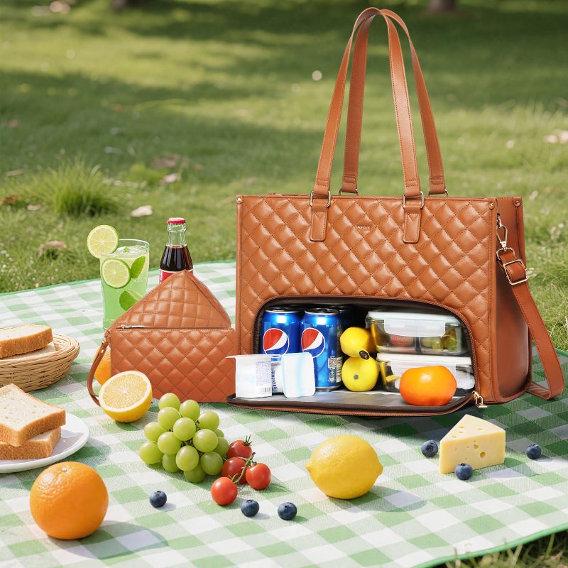 Keyli 3PCS Sets Lunch Tote bag for Women,15.6 Inch Laptop Work Bag with Insulated Lunch Box Compartmentï¼ŒLarge Capacity Quilted Casual Computer Handbag for Office Business Work Nurse Teacher Travel - Image 3