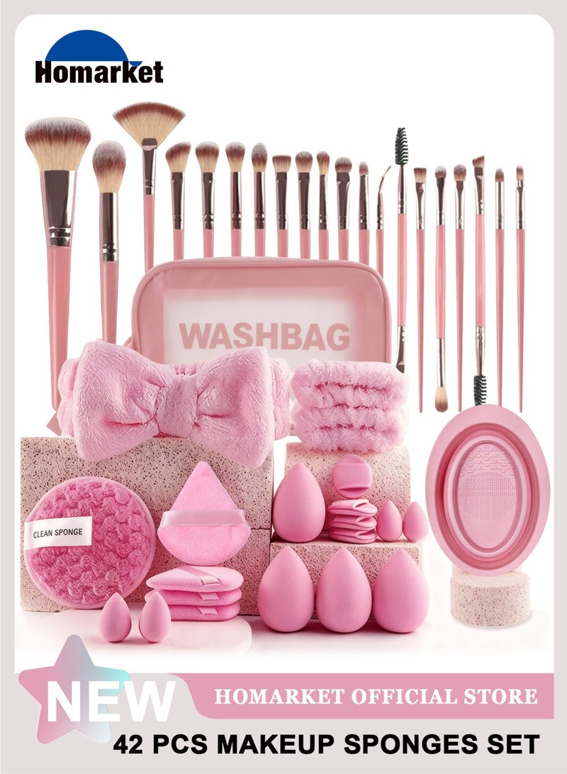 هومار كيت مجموعة فرش المكياج، مجموعة أدوات مكياج مكونة من 42 قطعة، كريم أساس صناعي فاخر، بودرة إخفاء العيوب، ظلال العيون، أحمر الخدود، مجموعة فرش مكياج مع إسفنجة مكياج، منفاخات بودرة للمبتدئين والمحترفين - Image 1