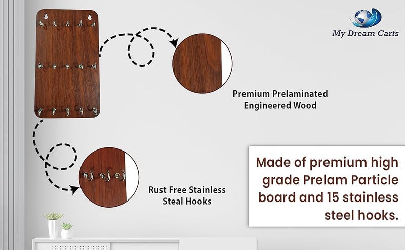 My Dream Carts Wooden Premium Key Chain Wall Hanging Matte Finish Key Holder - 15 Hooks Decor Key Chain Wall Hanging Key Holder for Home, Kitchen, Office, PG, School, College, Hostel, Hotel Décor - Image 3