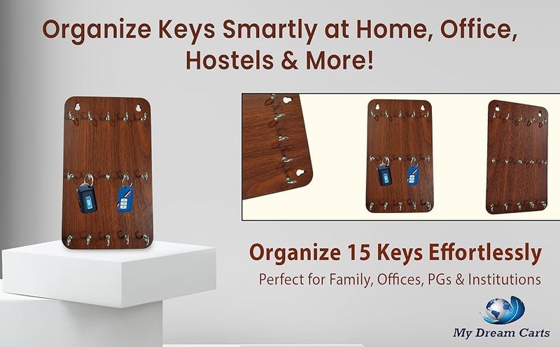 My Dream Carts Wooden Premium Key Chain Wall Hanging Matte Finish Key Holder - 15 Hooks Decor Key Chain Wall Hanging Key Holder for Home, Kitchen, Office, PG, School, College, Hostel, Hotel Décor - Image 2