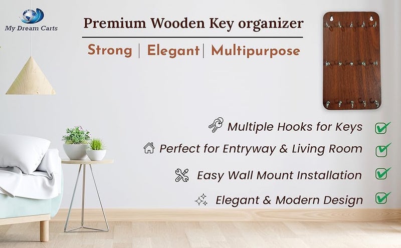 My Dream Carts Wooden Premium Key Chain Wall Hanging Matte Finish Key Holder - 15 Hooks Decor Key Chain Wall Hanging Key Holder for Home, Kitchen, Office, PG, School, College, Hostel, Hotel Décor - Image 4