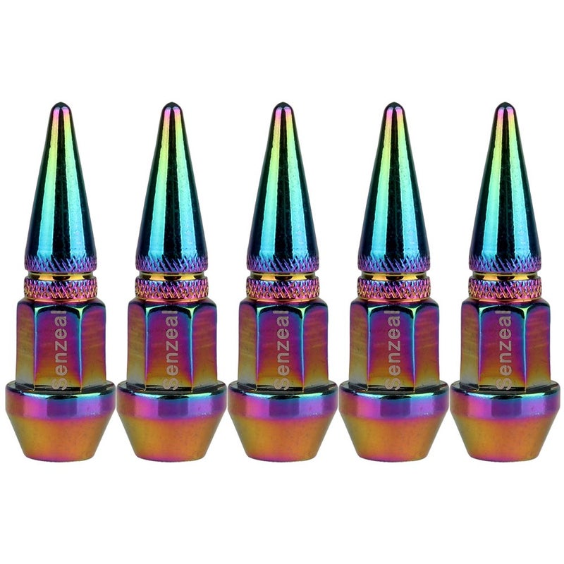Senzeal 5X Long Spike Valve Caps Aluminum Car Tire Valve Stem Caps Bike Tire Caps Colorful