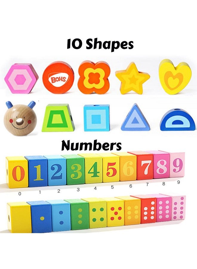 BOHS BOHS Caterpillar Lacing Blocks - Threading & Stacking - Toddler Learn Counting, Numbers and Shapes- Baby Kids Fine Motor Skills Toys  - Image 3