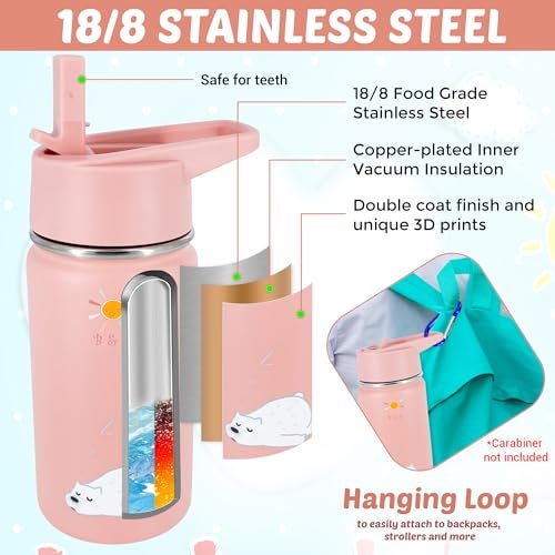 B.B B&B Kids Stainless Steel Water Bottle with Straw Kids Insulated Water for School, Trip & Travel,Water Bottles for Boys Girls Reusable Double Wall Vacuum Leak Proof BPA Free - Image 3