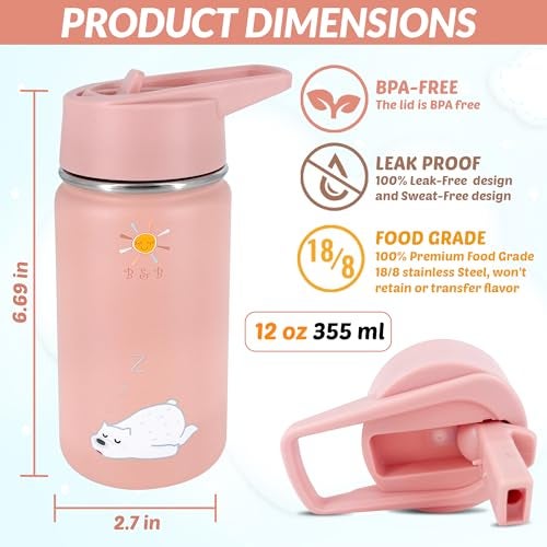 B.B B&B Kids Stainless Steel Water Bottle with Straw Kids Insulated Water for School, Trip & Travel,Water Bottles for Boys Girls Reusable Double Wall Vacuum Leak Proof BPA Free - Image 2