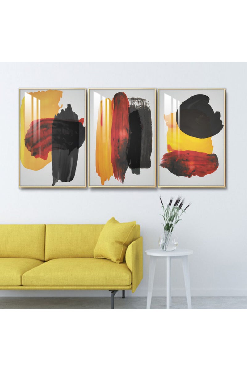 Marktna Three wooden wall painting with a frame and a clear acrylic layer - Image 1
