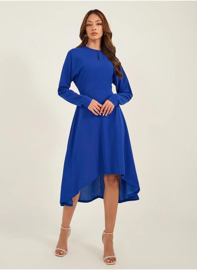 لوكس ويف Solid Round Neck Asymmetric Hem Midi Dress