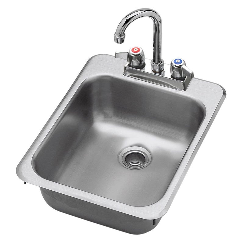 Krowne HS1317 Single Compartment Dropin Hand Sink with Center DeckMount Gooseneck Faucet and Ceramic Valve for Commercial Restaurant Kitchen  13W x 1712D x 638H Overall Stainless Steel NSF