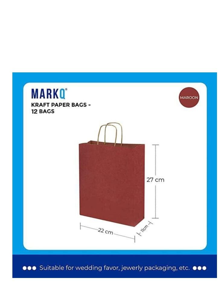 MARKQ Maroon Paper bags with handles 27 x 22 x 11 cm Large Kraft Gift bags for Birthday Party Favors Weddings Retail, Baby Shower (12 Bags) - Image 2